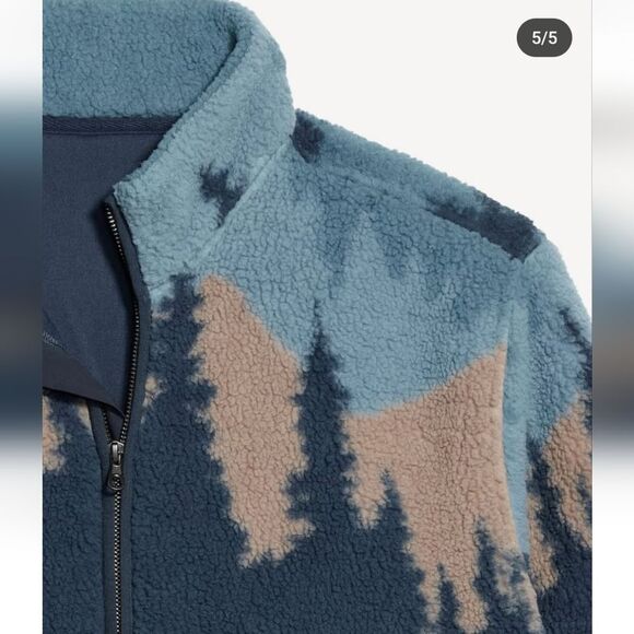 NWT Old Navy Sherpa Zip Jacket blue trees pullover - Picture 5 of 5
